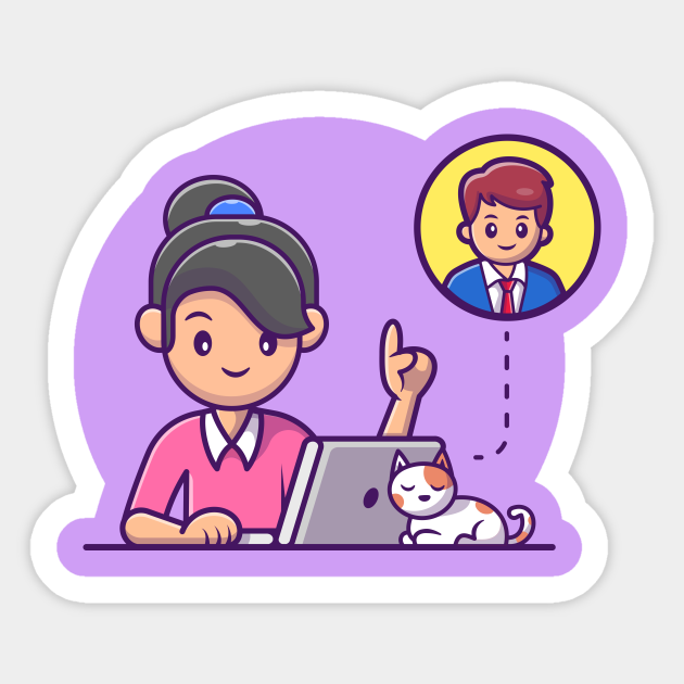 Women video call cartoon - Videocall - Sticker | TeePublic Women video call cartoon - Videocall - Sticker | TeePublic