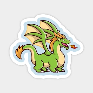 Cute Adult Green Dragon Spitting Fire Cartoon Magnet