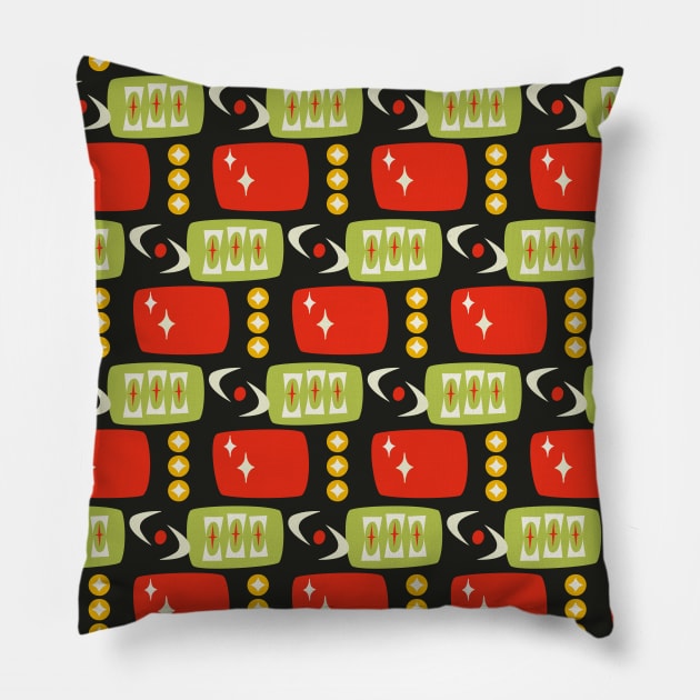 Atomic Age MCM Pattern in Black, Red, Green Pillow by tramasdesign