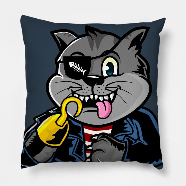 Cartoon Pirate Cat with Eye Patch and Hook Hand Pillow by SLAG_Creative