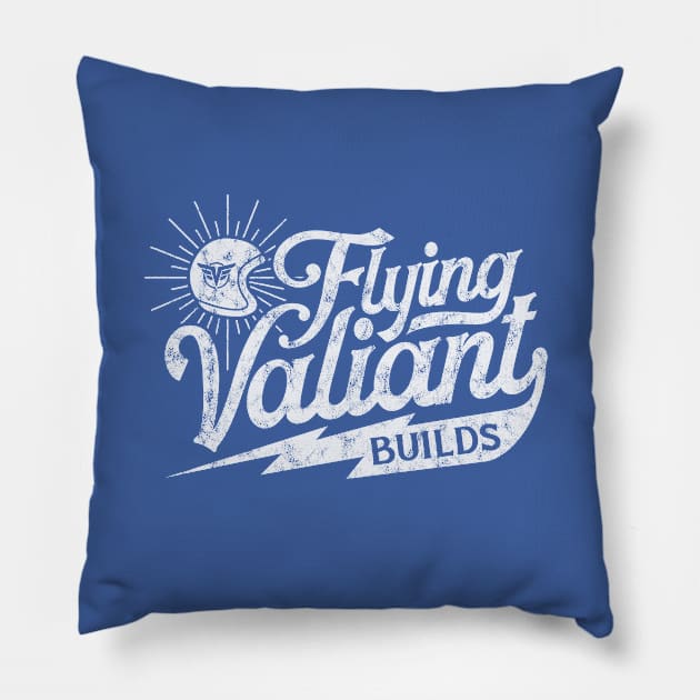 Flying Valiant Builds (Biker Style - Worn White on Blue) Pillow by jepegdesign