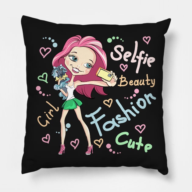 Girl with dog makes selfie Pillow by kavalenkava