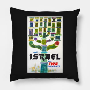 To ISRAEL Fly TWA Superjets Vintage Airline Poster Pillow