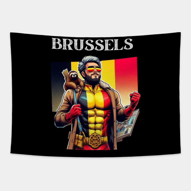 Brussels 90s Comic Book Super Hero Belgian Tapestry by Woodpile