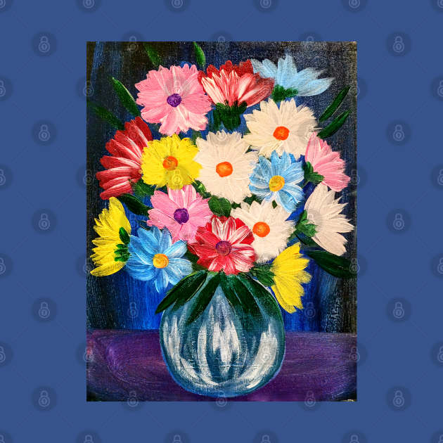 An elegant painting of an exquisite bouquet arranged in a crystal clear glass vase by kkartwork