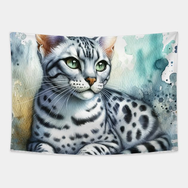 Egyptian mau - Watercolor Cat Tapestry by Edd Paint Something