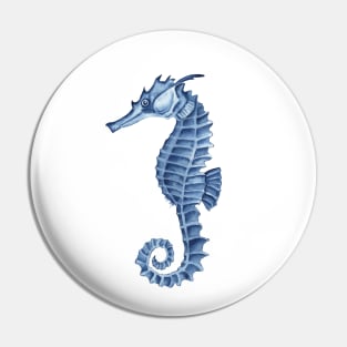 Blue watercolor seahorse. Pin