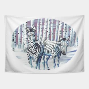 Zebras in the Snow Tapestry