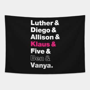 Umbrella Academy Character Names - Pink Klaus Hargreeves, Ben Hargreeves Outline Tapestry