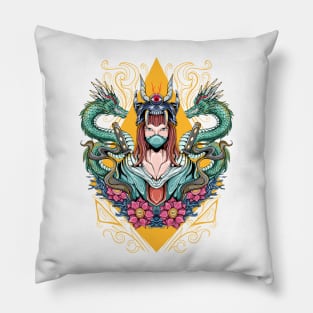 girls, and cute dragons Pillow