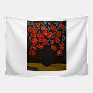 red poppies and blue flower in a jug Tapestry