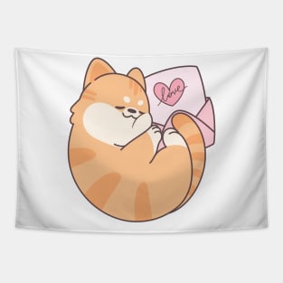 Sleeping Chubby Orange Cat Love Letter Tapestry