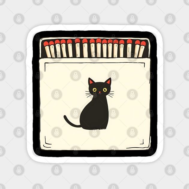 Vintage Matchbook Aesthetic, Retro Cat Illustration Magnet by Pixel Threads 