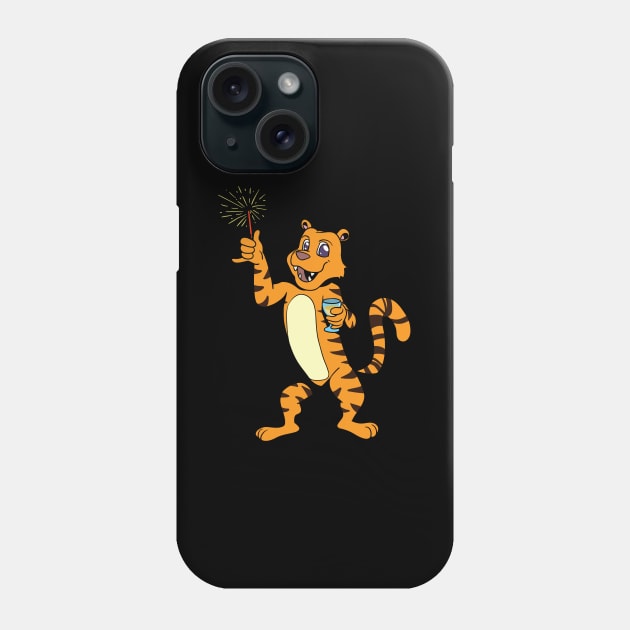 Tiger with Champagne and Sparkler - Happy new year Phone Case by Modern Medieval Design