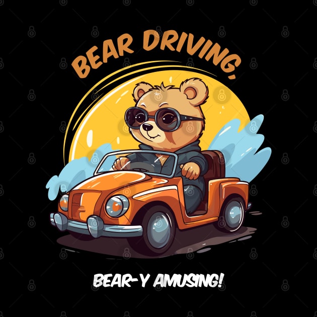 baby bear driving a car by Yopi