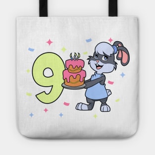 I am 9 with bunny - girl birthday 9 years old Tote