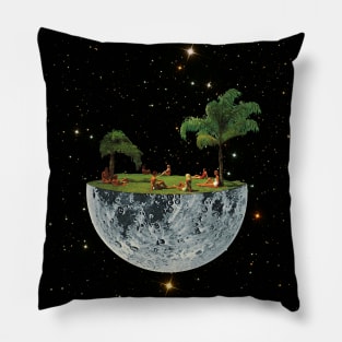 Floating Moon collage art Pillow