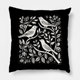 Lino Cut Bird Pillow