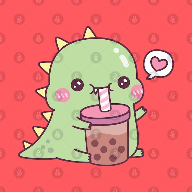 Cute Dino Loves Boba Tea by rustydoodle