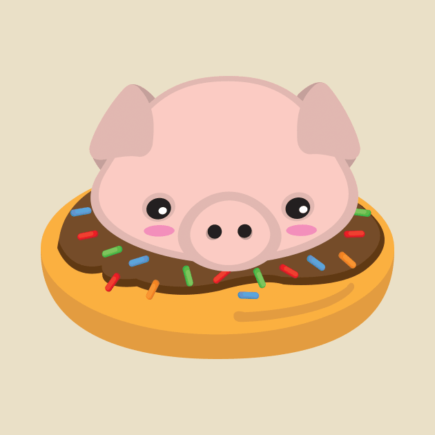 Cute Kawaii Piggy Pig with a Chocolate Donut Kid Design by Uncle Fred Design
