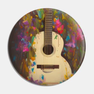 Acoustic Guitar with Flowers Watercolor Pin