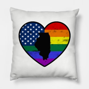 Illinois United States Gay Pride Flag Heart Pillow