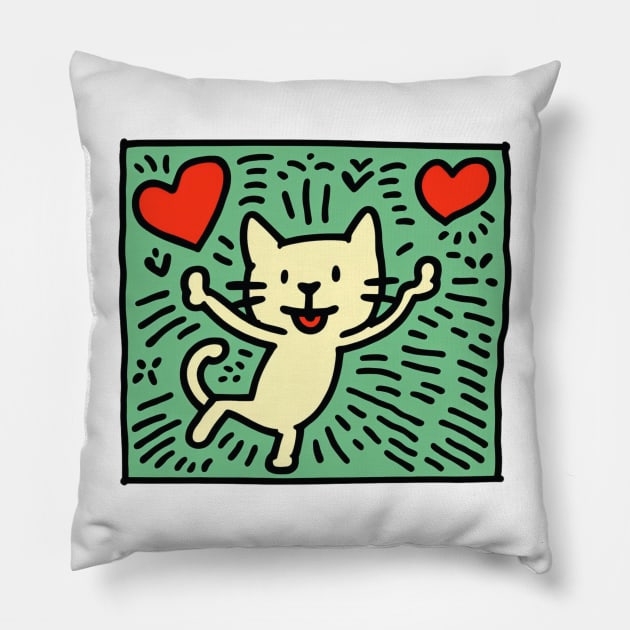 Funny Keith Haring, cat lover Pillow by Art ucef