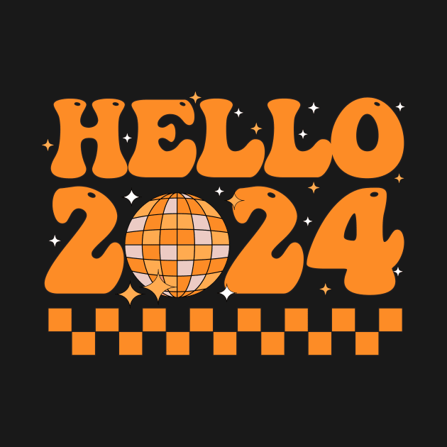 Happy New Year 2024 Groovy Retro Hello 2024 by larfly