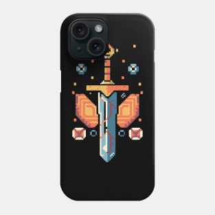 HARDCORE GAMER Retro pixel 8bit sword set in fire Phone Case