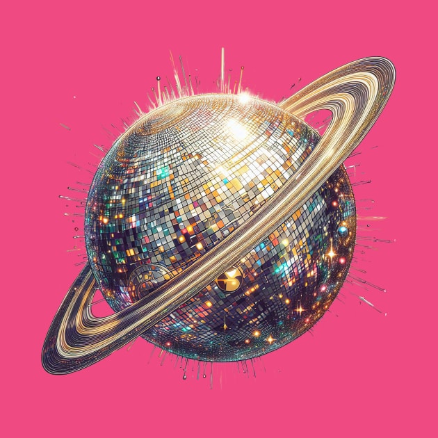 Retro Saturn Disco Ball Tee - Saturn Disco Ball T-Shirt: Cosmic Glam by Sorry Frog