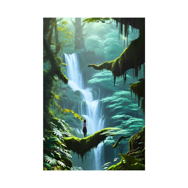 A Cute Girl Chilling with Waterfalls in a Forest by Trendy-Now