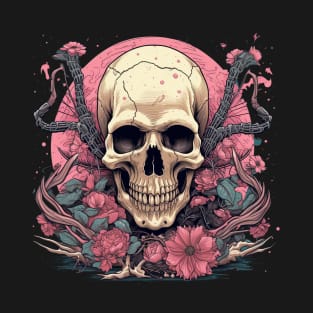 Classical Skull with Flowers and Sticks T-Shirt