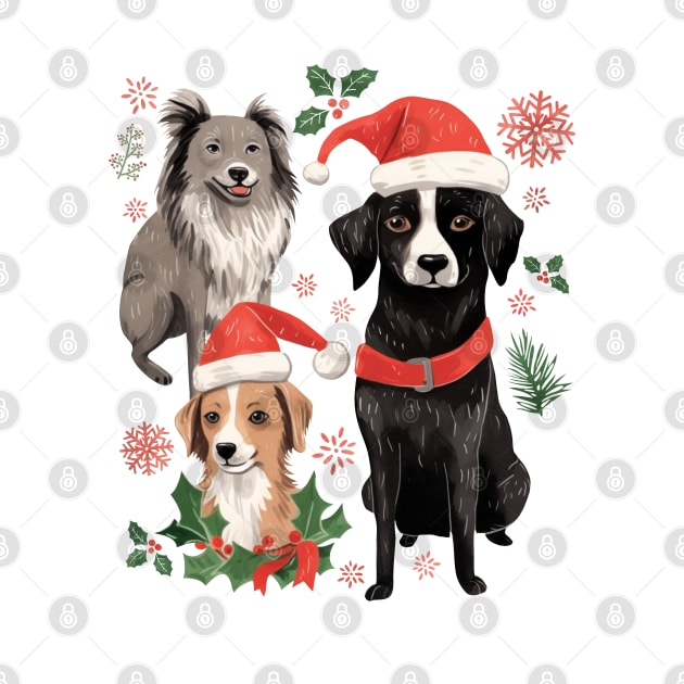 DOGGY WINTER WHIMSY CUTE HAND-DRAWN DOGS CHRISTMAS WATERCOLOR ART by rraynerr