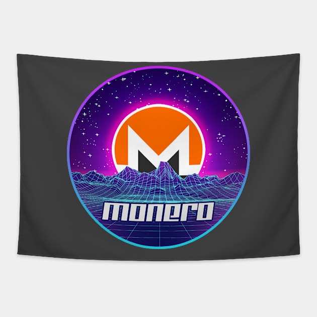 Monero to the Moon Digital Crypto BTC Retro Spaceship Tapestry by TheBeardComic