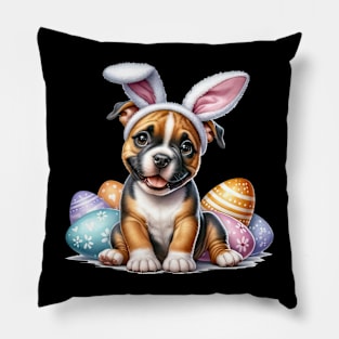 Puppy Pitbull Bunny Ears Easter Eggs Happy Easter Day Pillow