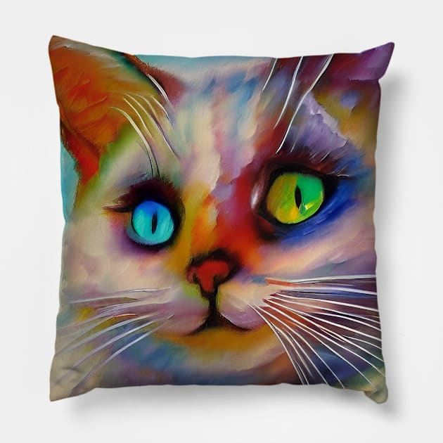 Cat - Multi-Colored Eyes - Heterochromia Iridium Pillow by ArtistsQuest