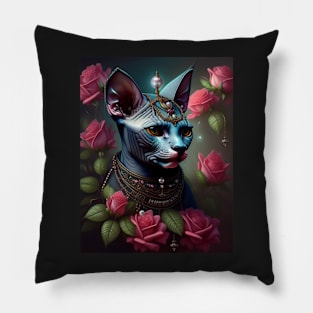 The Sphynx Queen and her Rose Throne Pillow