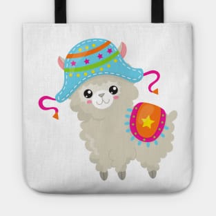 Cute Llama, Little Llama, Alpaca, Llama With Hat Tote