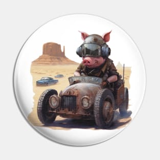 a pig racing a car across the desert Pin