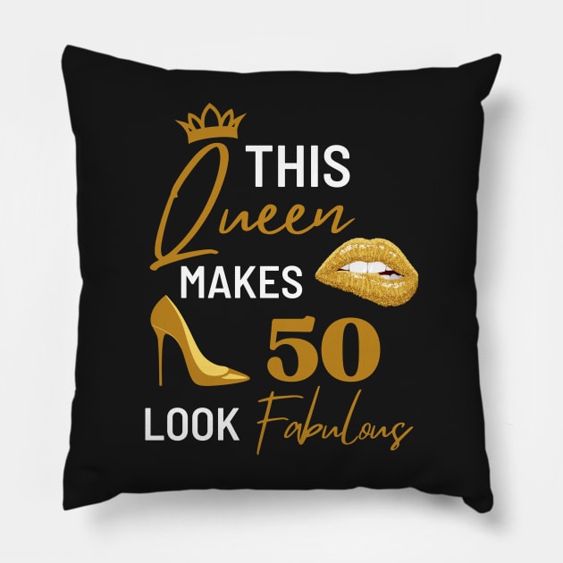 Vintage Queen Birthday Quote 50th and fabulous Cool Heels fifty birthday Gift For Her Pillow by WassilArt