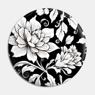 Seamless floral pattern with black and white flowers on a white background. Pin