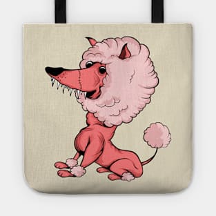 Crazy pink zombie poodle dog cartoon illustration Tote