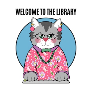 Librarian Grey Cat in Pink T-Shirt