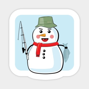 Snowman Fisher - Funny Illustration Magnet