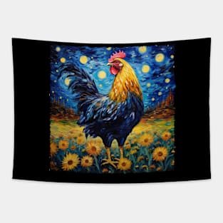 Starry Night Chicken Whimsy, Tee Triumph for Feathered Fanatics Tapestry