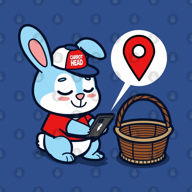 Funny Cute Kawaii Techie Easter Bunny Using GPS Original Cartoon by BoggsNicolas