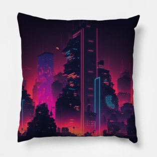 Cyberpunk City By Night Pillow