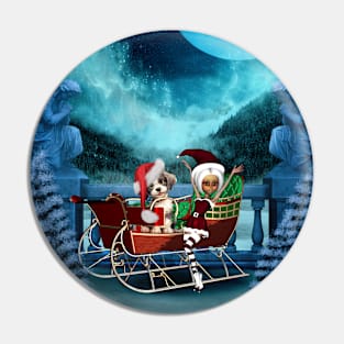 Cute christmas puppy and elf in the moonlight Pin