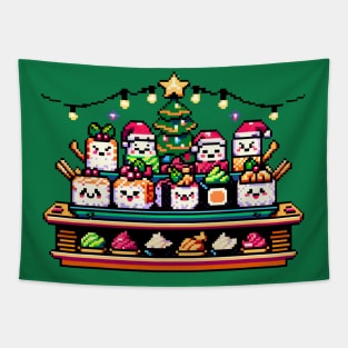 Retro Gaming Christmas Sushi - Vibrant Pixel Art for Holidays Tapestry