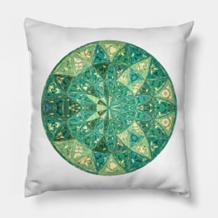 Green Mandala with Abstract Flower Triangle Pattern Pillow